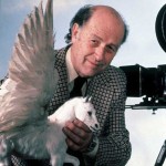 Ray Harryhausen holding a model of pegasus, used in Clash of the Titans (1981)