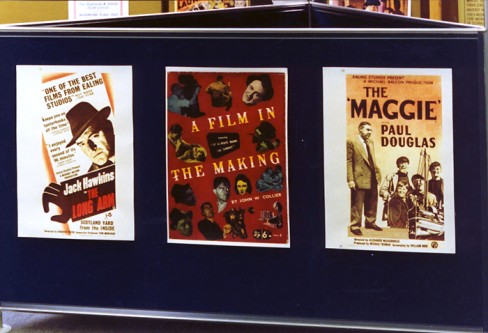 Display board showing Ealing Studios memorabilia