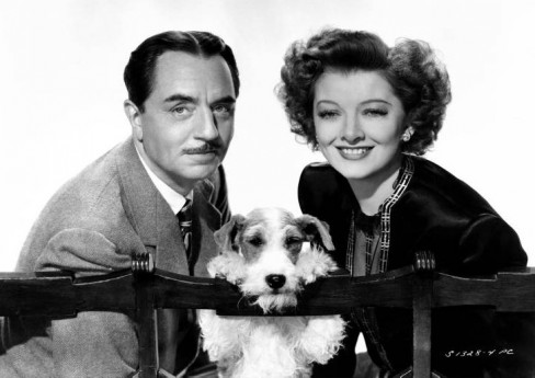 The dog Asta with William Powell and Myrna Loy