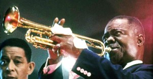 Louis Armstrong playing trumpet