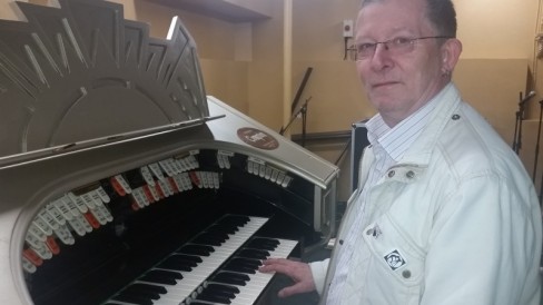 Martin seated at the Regent Street Cinema organ